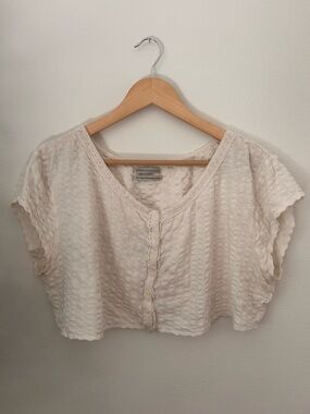 Urban Outfitters Cream Textured Button Crop Top